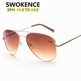 SWOKENCE Bifocal Reading Glasses Sunglasses With Diopter +1.0 to +3.5 Women Men Fashion Dual-purpose Presbyopic Eyeglasses R123