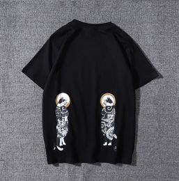 Japanische Samurai Katze Tattoo Print T Shirt Herrenmode Oansatz Kurzarm Casual T Shirts Japan Ukiyoe Muster Baumwolle Tops Tees Für Männer