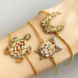 Lovely Women Bracelets Yellow Gold Plated Colourful CZ Angle Wings Owl Bracelet for Girls Women Nice Gift for Friend