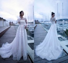 Nora Naviano Wedding Dresses Long Sleeve Lace Appliques Bridal Gowns 2019 Button Back Sweep Train A-Line Wedding Dress Robe De Mariée