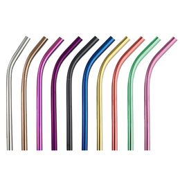Multi-Color 8.5" and Dia 6mm bend 304 Stainless Steel Drinking Straw Reusable Metal Drinking Straws Bar Family kitchen For Beer Fruit Juice