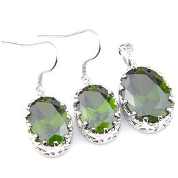 LuckyShine New Arrival Oval Peridot Green Zircon Earrings Pendants Jewellery sets Party Anniversary Gift Women's Sets