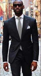 Brand New Dark Grey Mens Wedding Tuxedos Peak Lapel Groom Groomsmen Tuxedos Man Blazers Jacket Excellent 2 Piece Suits(Jacket+Pants+Tie) 601