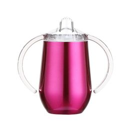 DHL 10oz Stainless Steel Sippy Cup with Double Handles Egg Shape Cups Sucker Cup Double Wall Vacuum Insulated Flask Beer Wine glasses