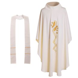 Holy Religion Costumes Catholic Church Priest White Fish Embroidered Chasuble no Collar Mass Vestments 3 Styles