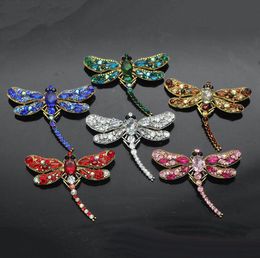 2019 New Style Crystal Rhinestone Dainty Dragonfly Clothes Accessory Pins Brooches 7 Colors for Women