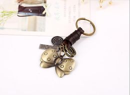 New Fashion Retro Angel wings Pendant Key chain Woven Leather Keychains Alloy Punk Key Rings Jewelry for Men Women Gift