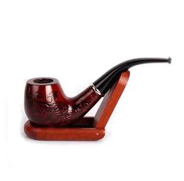 Solid Red Wooden Stripe Smoking Tobacco Pipe With Gift Package Cigarette Cigar Carved Hand Filter Pipes 14.5cm length tools Accessories