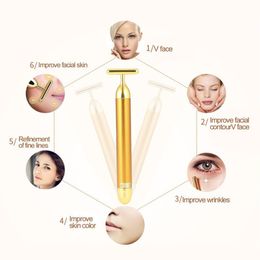 Top sale 24K Gold Massage Device Electric Eye Massager Facial Vibration Thin Face Magic Stick Anti Bag Pouch Wrinkle Pen