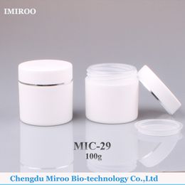Free shipping 20 sets 100g 100ml PP White Double Wall Cosmetic Cream Jar, White Wide Mouth Jar with Silver Ring Cap.