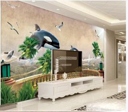Custom Photo Wallpaper For Walls 3D mural wallpapers Beautiful dolphins balcony scenery ocean landscape background wall decoration painting