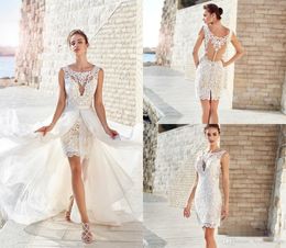 Sexy Bohemian curta sereia vestidos de casamento com saia destacável lace apliques praia vestes de mariée vestido de noiva vestidos de noiva vestidos