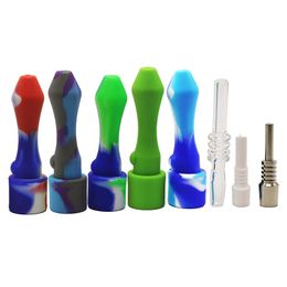 SI002 Hookah 10mm Silicone Smoking Pipe With Titanium Ceramic Quartz Tip Nail Colorful Dab Rig Pipes