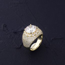 New Unisex Men Women Ring Gold Plated Big Micro Pave Cubic Zircon Ring for Men Women Jewelry Nice Gift