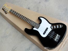 Factory custom Black 4 Strings Jazz Electric Bass Guitar,White Pickguard,Chrome hardware,Offer Customized