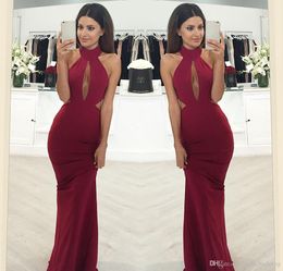 Hot Sale Halter Mermaid Prom Dress Dark Red Graduation Evening Party Gown Custom Made Plus Size