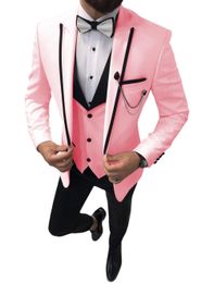 Brand New Pink Groom Tuxedos Peak Lapel Groomsmen Wedding Dress Excellent Man Jacket Blazer 3 Piece Suit(Jacket+Pants+Vest+Tie) 2206