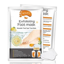 Freeshipping Lemon Aloe Exfoliating Foot Mask Silicone Heel Cover Socks Peel Off Remove Dead Skin Foot Care Foot Spa Treatments 2Pieces=1Bag
