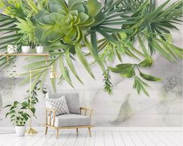 Beibehang Custom wallpaper Nordic simple small fresh green leaves landscape TV background wall living room bedroom 3d