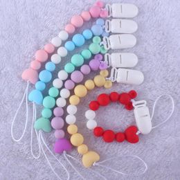 Infant Silicone Heart Bead Pacifiers Baby Feeding Accessories Euro America Hot Sale Safe Baby Pacifier Holders with Plastic Clip