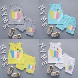 2019 Cool and refreshing style summer cotton round collar color pattern with vest and shorts two pieces for boys and girls