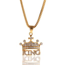 BlingBling full Rhinestone crown KING pendant necklace Gold stainless steel King hiphop rapper dancer performance necklace