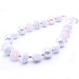 Newest White Colour Baby Kid Chunky Necklace Fashion Toddlers Girls Bubblegum Bead Chunky Necklace Jewellery Gift For Children