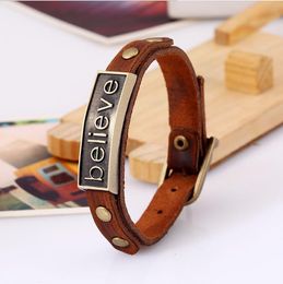 Charm Vintage Leather Bracelet Women Believe Cheap Jewelry Best Friends Gift