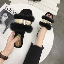 Brand Designers 2018 New Fashion Soft Sexy Fur Slides Shoes Slip on Loafers Mules Flip Flops Furry Slippers