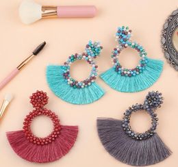 Ethnic Bohemian Tassel Dangle Earrings for Women Handmade Long Fringed Crystal Beaded Hoop Drop Earring Statement Jewellery Gift GB1414