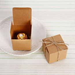 Brown Square Style Gift Box Kraft Paper Candy Boxes Wedding Favours Party Gift Boxes With Hemp Rope Linen