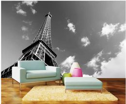 wallpaper for walls 3 d for living room White clouds Paris tower black and white background wall