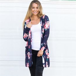 Fashion-Spring Women Floral Cardigan US Europe Style Top Casual Contrast Long Sleeves Thin Outwear Coat Top Clothing For Sales