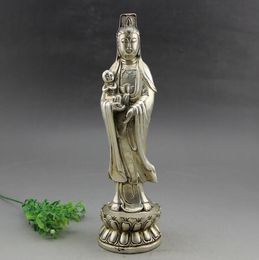 Qianlong New Year Antique Bronze Crafts Retro Home Furnishing White Bronze Sending Guanyin Buddha Statue Decoration Wholesale