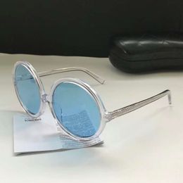 Luxury-Women Designer CH6070 Round Chain Sunglasses Crystal Blue Lenes 58mm 2018 Designer SunGlasses Outdoor Beach Eyewear New with Box