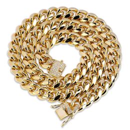 18K Real Gold Miami Cuban Link Chain Necklace Diamond Buckle Iced Out Zircon Hip Hop Jewelry Gift