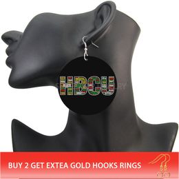 SOMESOOR Painting HBCU Black Sayings Artstic Wooden African Earrings Educated College Smart Afro Wood Jewellery For Women Gifts