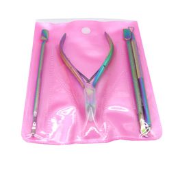 Cuticle Scissor Nail Cuticle Pusher Tweezer Rainbow Cutter Nipper Clipper Dead Skin Remover Manicure Nail Art Tool K1004-1