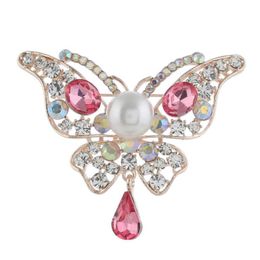 New Fashion Imitation Pearls Brooch Temperament Alloy Multicolor Rhinestones Butterfly Popular Dripping Oil Crystal Brooch