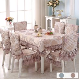 Europe Table Cloth Satin Printed Lace Chair Cover Cushion Set Hotel Wedding Decorat Banquet Home Dinning Tablecloth Set