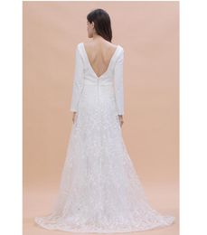 2020 Boho Modern Long Sleeve Princess Wedding Dresses V Neck Covered Button Backless Lace Train Bridal Gown Vestido de Novia BC247293i