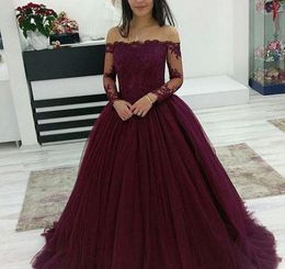 Burgundy Ball Gown Quinceanera Dresses New Off Shoulder Tulle Appliques Sweet 16 Girls Prom Party Pageant Gowns Plus Size Custom Made
