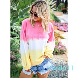 Fashion-Women Rainbow Hoodie Fashion 2019 New Arrival Autumn Luxury Hoodies Casual Gradient Colour Womens Plus Size Tops Clothes Size S-5XL