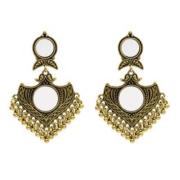 US Warehouse New Trendy Vintage Europe And America Ethnic Gold Silver Mirror Drop Dangle Earrings For Women Jewelry