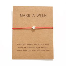 New Arrival Make A Wish Card Bracelets Fashion Red Rope Handmade Star Woven Bracelet Gold Plated Heart Charm Bracelet For Women Mens