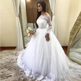 New Gorgeous Long Sleeves Off the Shoulder Lace Tulle Wedding Dresses strapless Bridal Gown Celebrity vestido De Noiva robe de mariee