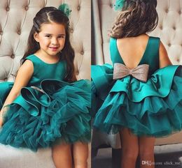 Princess Cheap Hunter Short Girls Pageant Dresses With Bow Backless Little Girl First Communication Dress Tiered Birthday Party Gowns