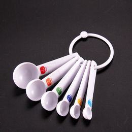 6pcs/set White Plastic Measuring Spoon Tea Scoop Teaspoon Baking Cooking Kitchen Tool Free Shipping WB104