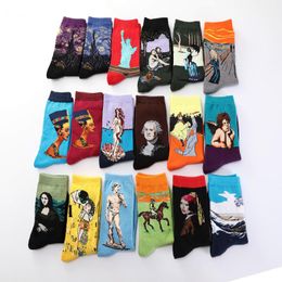 1 pair of fun autumn and winter retro Gogh mural women's art world famous oil painting series female socks funny socks