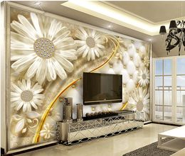 Floral Wallpaper Promotion Transparent Chrysanthemum Floral Luxury Jewellery Interior Background Wall Decoration Romantic Beautiful